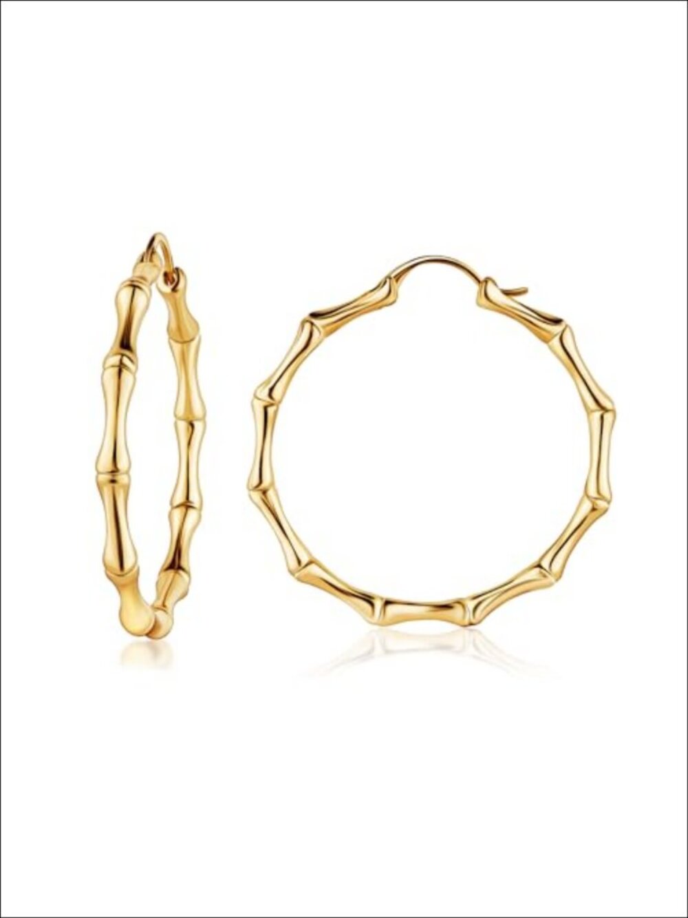 18K Gold Plated Bamboo Hoop Earrings 40mm Gift Pouch